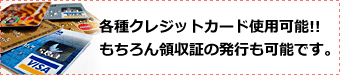 各種クレジットカードご使用頂けます。もちろん領収書も発行致します。